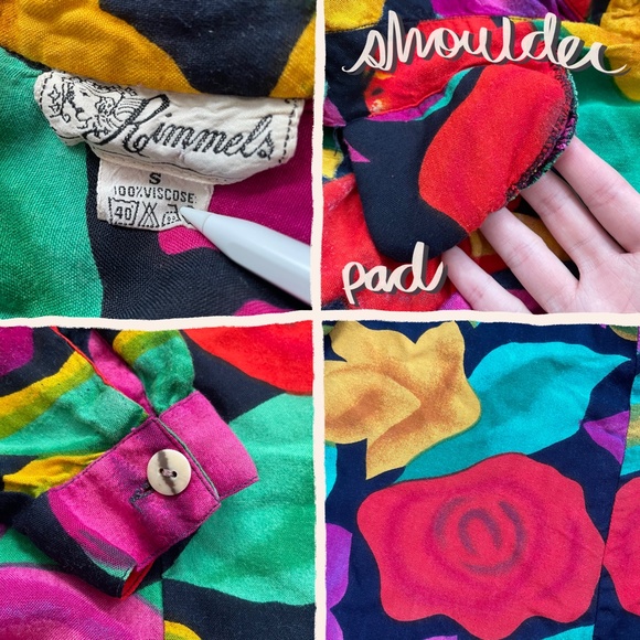 Vintage big floral print button up blouse w/ inter - Picture 4 of 4